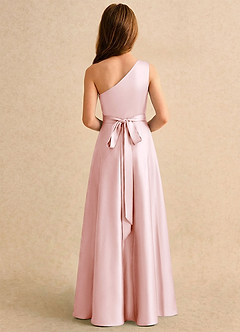 Azazie Puddles Girls Formal Robe Demoiselle D'honneur Fillette Robe Trapèze en Satin extensible Une épaule Rose Pâle image2
