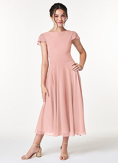 Azazie Payton Junior Vestido de Eucalipto de Gasa de Corte en A con Lazo image1