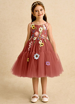 Azazie Osea Blumenmädchenkleider Ballkleid Plissee Tüll Kleid Terrakotta image7