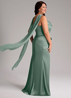 Azazie Sorrel Brautjungfernkleider Wandelbar Meerjungfrau-Linie Schulterfrei Stretch-Satin Kleid Silberner Salbei image9