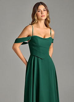 Azazie Chelsey Abiti da Damigella Abito Convertibile A-Line in Chiffon a Spalla Scoperta Smeraldo image2
