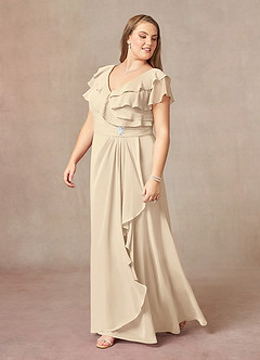 Azazie Snapdragon Mother of the Bride Dresses Champagne A-Line V-Neck Ruched Chiffon Dress image8