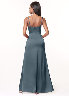Azazie Maci Vestidos de damas de honor Vestido de Crepúsculo de Satén Elástico de Corte en A con Cuello en V plisado image2