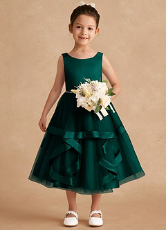 Azazie Posy Blumenmädchenkleider A-Linie Mit Perlen Tüll Kleid Kiefer image4
