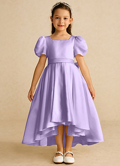 Azazie Zippy Flower Girl Dresses Lilac A-Line with Sleeves Matte Satin Dress image3