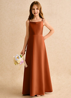 Azazie Joella Junior Formal Flower Girl Dresses Burnt Orange A-Line Pleated Matte Satin Dress image6