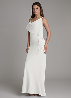 Azazie Yura Robes de demoiselle d'honneur Robe Sirène en Mousseline de soie Épaules dénudées Blanc image5