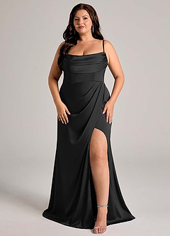Azazie Johana Bridesmaid Dresses Black Mermaid Off the Shoulder Stretch Satin Convertible Dress image15