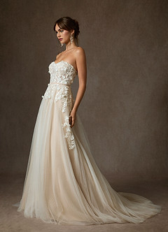 Azazie Wynery Abiti da Sposa Abito Principessa in Pizzo a Spalla Scoperta Diamante Bianco Nudo image9