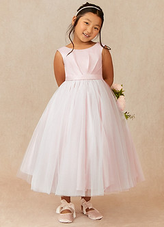 Azazie Bee Flower Girl Dresses Blushing Pink Ball-Gown Pleated Tulle Dress image1