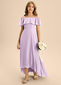Azazie Maggie Junior A-Linie Schulterfrei Chiffon Kleid Frostiges Flieder image3