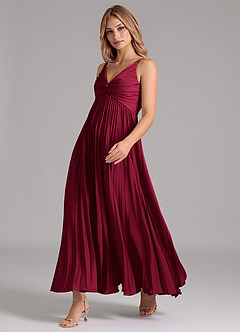 Azazie Raychelle Bridesmaid Dresses Burgundy A-Line Pleated Stretch Satin Dress image6