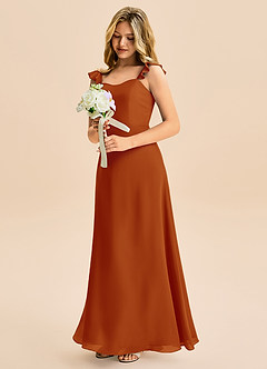 Azazie Mavie Junior Abito A-Line in Chiffon Increspato Paprika image1