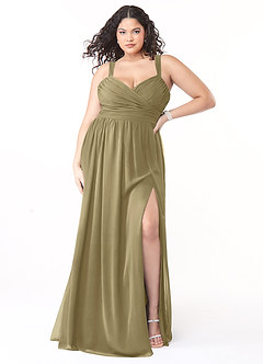 Azazie Aziza Bridesmaid Dresses Moss Green A-Line V-Neck Pleated Chiffon Dress image7