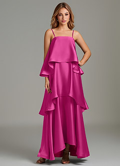 Azazie Azalea Bridesmaid Dresses Fuchsia A-Line Ruched Stretch Satin Dress image1