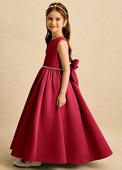 Azazie Daisies Flower Girl Dresses Scarlet Ball-Gown Bow Matte Satin Dress image4