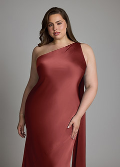 Azazie Juniper Bridesmaid Dresses Terracotta Mermaid One Shoulder Stretch Satin Dress image12