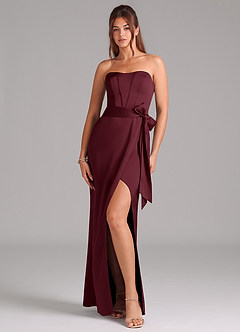 Azazie Jamie Bridesmaid Dresses Cabernet A-Line Strapless Stretch Satin Convertible Dress image1