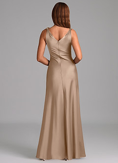 Azazie Nerine Bridesmaid Dresses Taupe A-Line Pleated Stretch Satin Dress image5