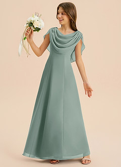 Azazie Lambie Junior Silver Sage A-Line Pleated Chiffon Dress image5