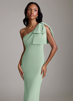 Azazie Yuanna Bridesmaid Dresses Agave Mermaid One Shoulder Chiffon Dress image3