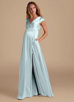 Azazie Allessia Maternity Bridesmaid Dresses A-Line Metallic Satin Floor-Length Dress image3