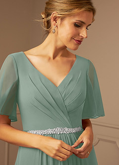 Azazie Tricia Abiti per la Madre della Sposa Abito A-Line in Chiffon con Scollo a V a Pieghe Salvia Argentata image6