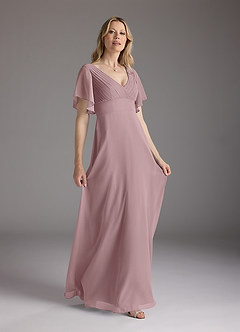 Azazie Alessa vestidos de madre de la novia Vestido de Rosa Polvorienta de Gasa de Corte En A con Cuello en V plisado image4