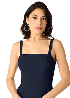 Azazie Gianetta Vestidos de damas de honor Vestido de Azul Marino Oscuro de Crepé elástico de Corte Sirena con Corte Lateral image4