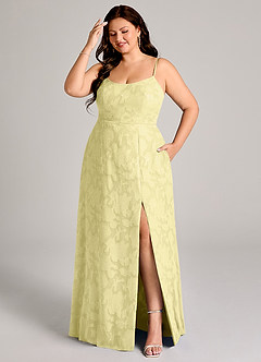 Azazie Moira Bridesmaid Dresses Lemon Sorbet A-Line Side Slit Floral Burnout Dress image7