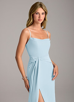 Azazie Tahlia Bridesmaid Dresses Sky Blue A-Line with Belt Chiffon Dress image2