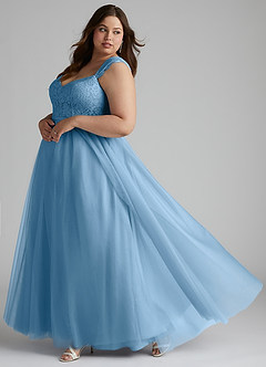 Azazie Luxi Bridesmaid Dresses Steel Blue A-Line Pleated Tulle Dress image9