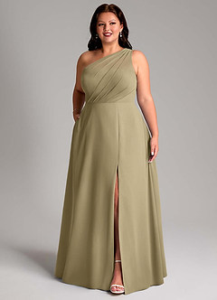 Azazie Phaedra Bridesmaid Dresses Moss Green A-Line One Shoulder Chiffon Dress image4