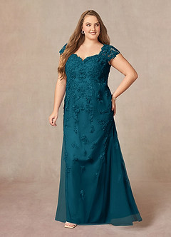 Azazie Marbella vestidos de madre de la novia Vestido de Azul Tinta de Encaje de Sirena con Reina Ana Lentejuelas image10