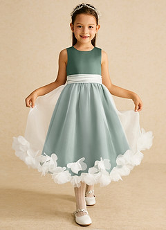 Azazie Stardust Flower Girl Dresses Eucalyptus A-Line Sleeveless Organza Dress image1