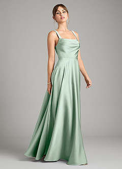 Azazie Shaude Bridesmaid Dresses Agave A-Line Pleated Stretch Satin Dress image7