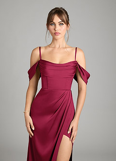 Azazie Johana Bridesmaid Dresses Burgundy Mermaid Off the Shoulder Stretch Satin Convertible Dress image4