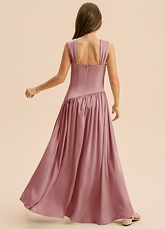 Azazie Dotty Junior Abito A-Line in Raso Elasticizzato Plissettato Rosa Polverosa image2