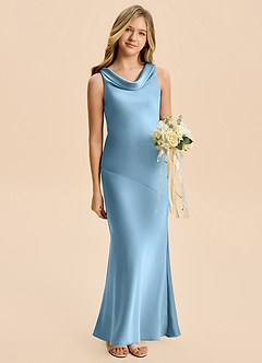 Azazie Rylina Junior Steel Blue Mermaid Stretch Satin Dress image3