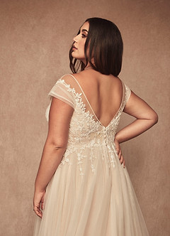 Azazie Bellisima Wedding Dresses Diamond White Nude A-Line V-Neck Tulle Dress image6