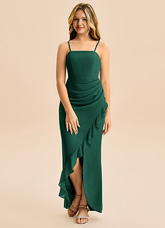 Azazie Buzzy Junior Robe Fourreau en Mousseline de soie Plissée émeraude image4