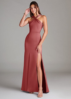 Azazie Rue Bridesmaid Dresses Antique Rose Mermaid Pleated Stretch Satin Dress image1