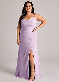 Azazie Deandra Bridesmaid Dresses Frosted Lilac Mermaid Pleated Chiffon Dress image9