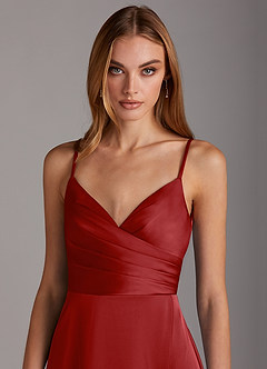 Azazie Calissa Vente finale Robe Trapèze en Satin extensible Col V plissé Grenade image5