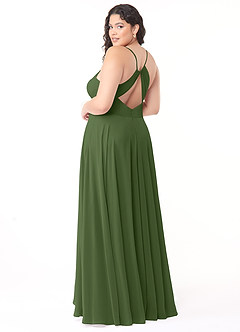 Azazie Avelina Robes de demoiselle d'honneur Robe Trapèze en Mousseline de soie Col V plissé Olive image9