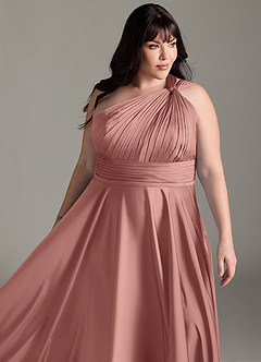 Azazie Charlize Robes de demoiselle d'honneur Robe Trapèze en Satin extensible Ue épaule Rosette image15