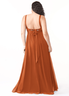 Azazie Aziza Bridesmaid Dresses Cinnamon A-Line V-Neck Pleated Chiffon Dress image8