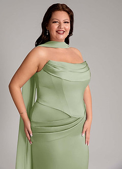 Azazie Sorrel Vestidos de damas de honor Vestido de Salvia Polvorienta de Satén Elástico de Corte Sirena Convertible con Sin tirantes image4