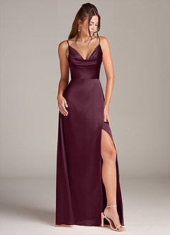 Azazie Sarella Brautjungfernkleider A-Linie mit Taschen Metallischer Satin Kleid Cabernetrot image3