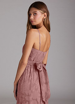 Azazie Nathalia Bridesmaid Dresses Dusty Rose A-Line Bow Floral Burnout Dress image6